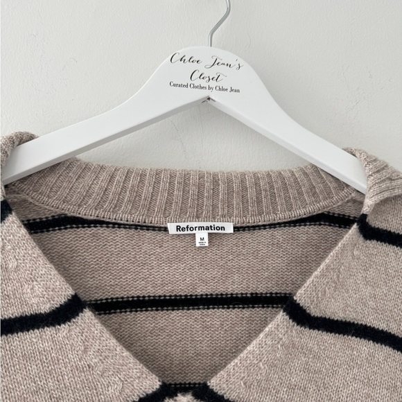 REFORMATION Beckie Cashmere Collared Sweater in Barely With Black Stripe M - Picture 4 of 7